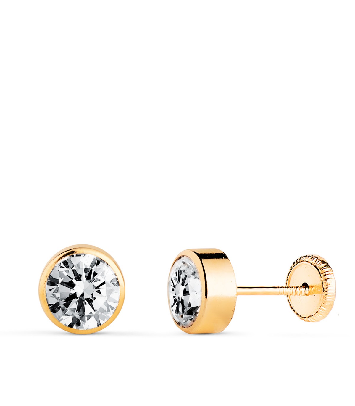 Orecchini punto luce in oro giallo 18 Kt, zircone 6 mm - Modello Noly per bambina e donna
