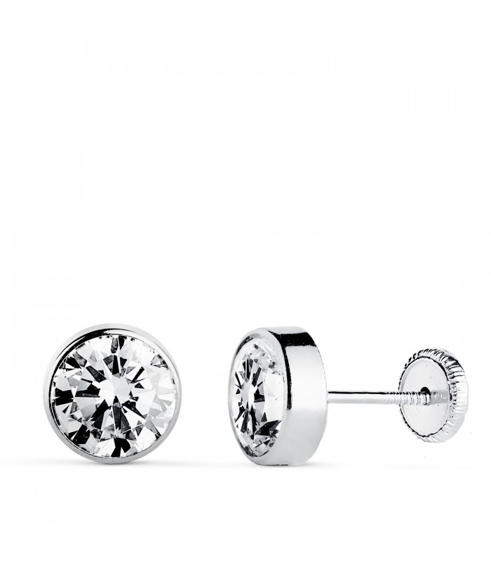 Solitär-Ohrstecker 18K Weißgold, Zirkonia 7 mm Zargenfassung