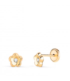 Pendientes circonita Kalea 5mm Oro 18K, pendientes flor para niña o bebé.