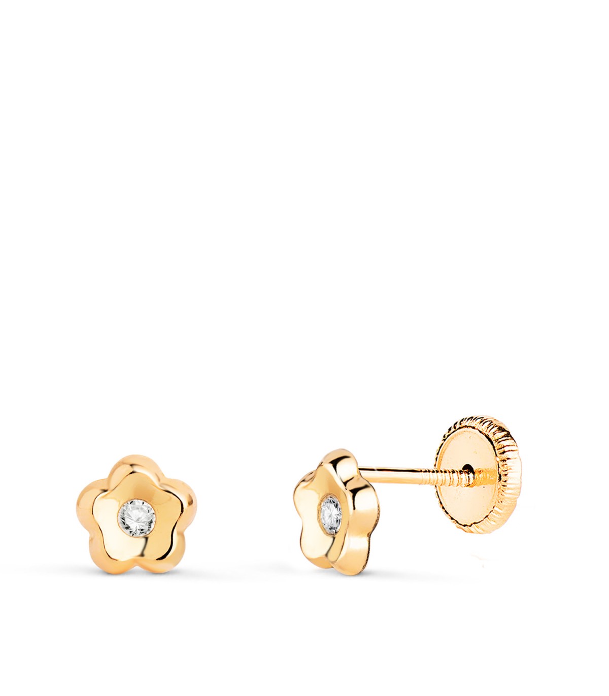 Blumen-Ohrstecker mit Zirkonia, konkav Optik | Kinder-Ohrringe Kalea 750er Gold 5 mm