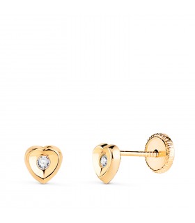 Pendientes circonita Kalea 5mm Oro 18K, pendientes corazón para niña o bebé.