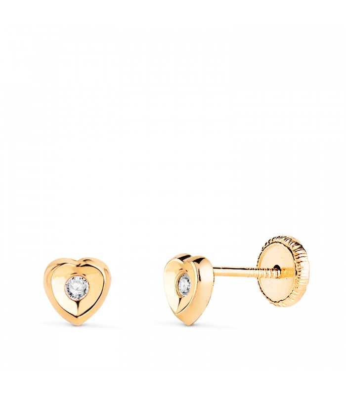 Orecchini con zirconi Kalea 5 mm in oro 18 carati, orecchini a cuore per bambina o neonata.