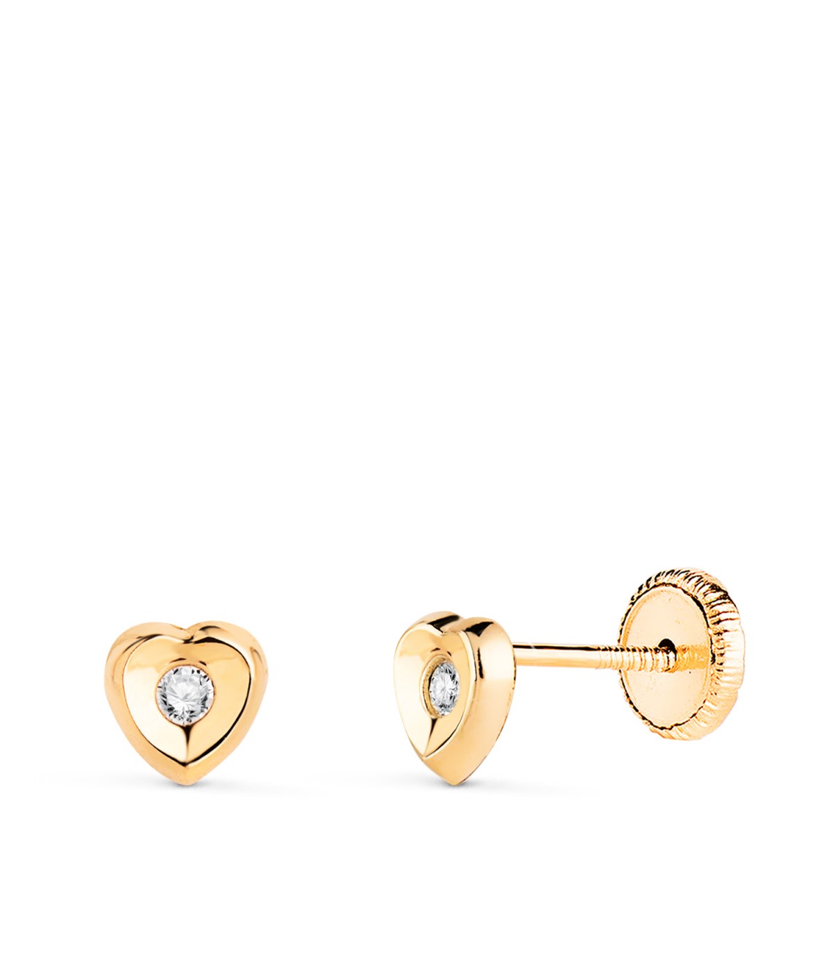 Orecchini con zirconi Kalea 5 mm in oro 18 carati, orecchini a cuore per bambina o neonata.