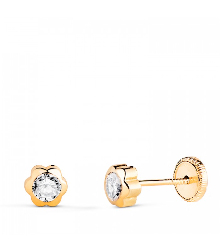 Pendientes Bebé Margarita Circonita Oro Amarillo 18 K 5 MM, chatones dormilonas
