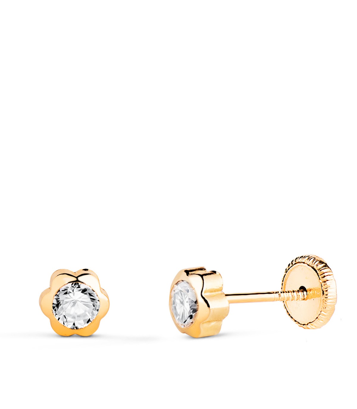Pendientes Bebé Margarita Circonita Oro Amarillo 18 K 5 MM, chatones dormilonas