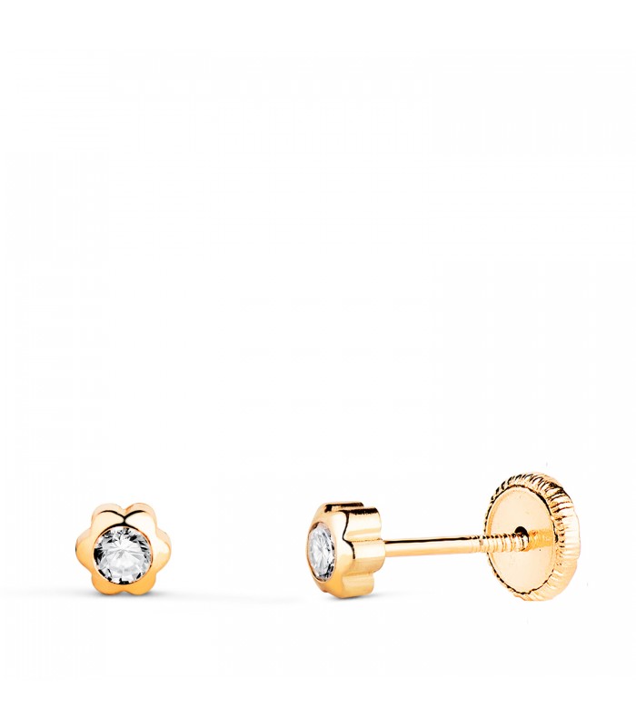Clous d'oreilles pour Enfants Marguerite Zircon Or Jaune 18 K 4 MM