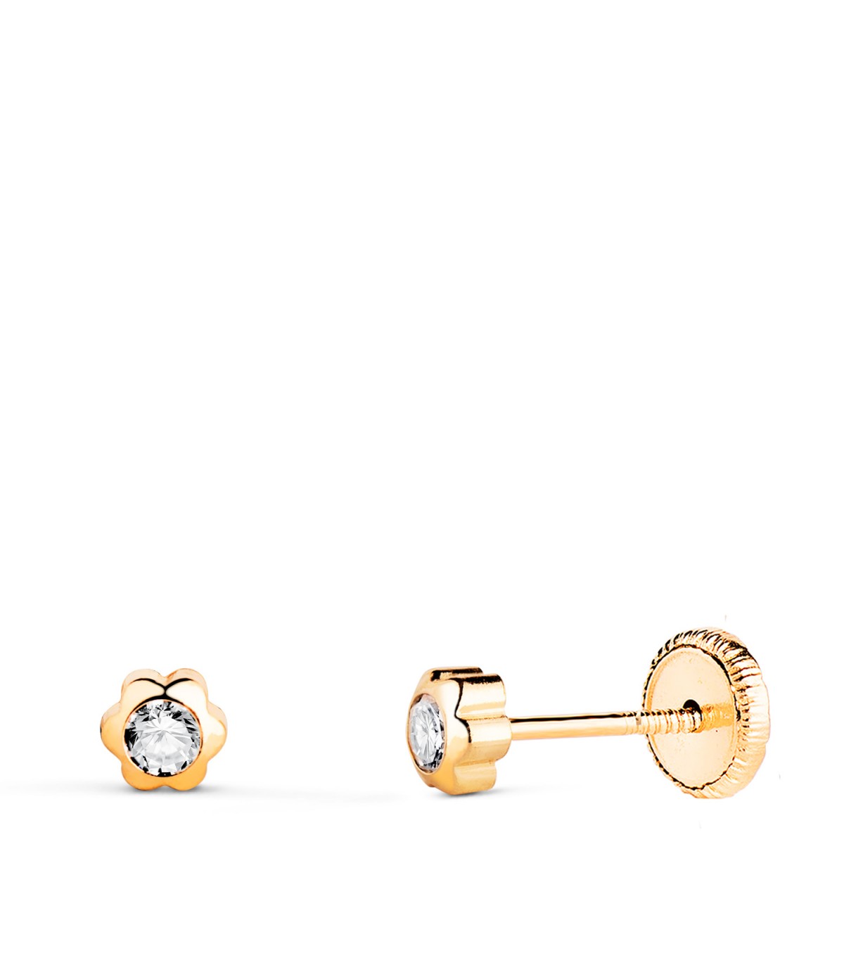 Pendientes Infantil Margarita Circonita Oro Amarillo 18 K 4 MM