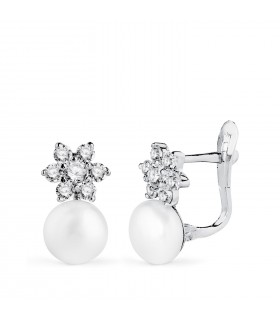 Boucles d'oreilles avec perles Naty en or blanc 18 carats - Cadeaux pour communion fille