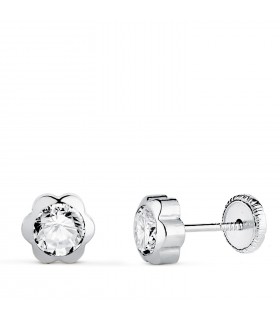 Pendientes Margarita Circonita Oro Blanco 18K 6mm cierre rosca