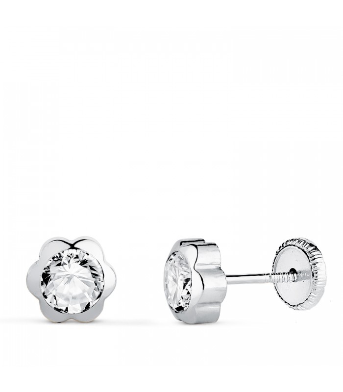 Boucles d'oreilles Marguerite Zircon Or Blanc 18K 6mm