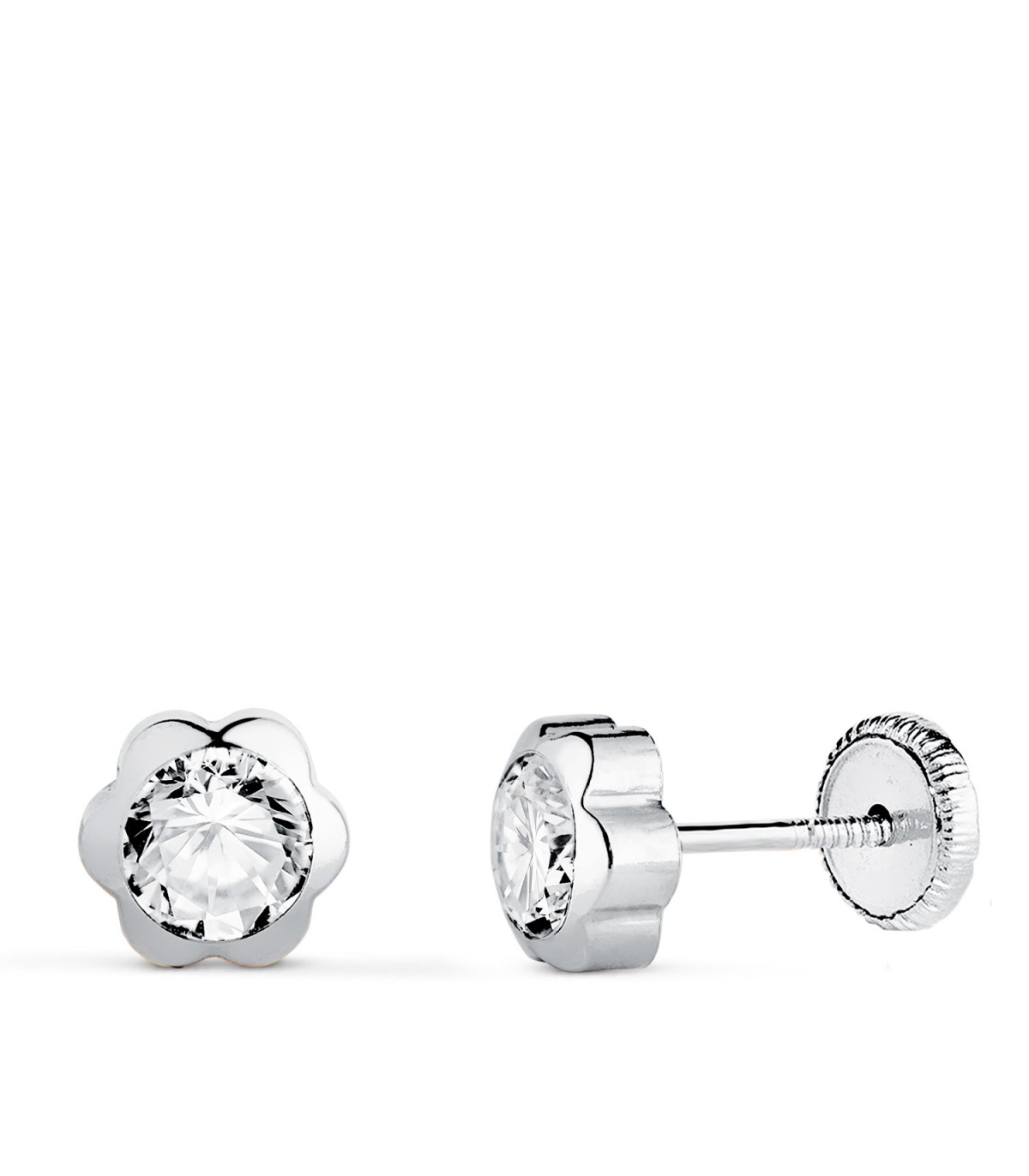 Boucles d'oreilles Marguerite Zircon Or Blanc 18K 6mm