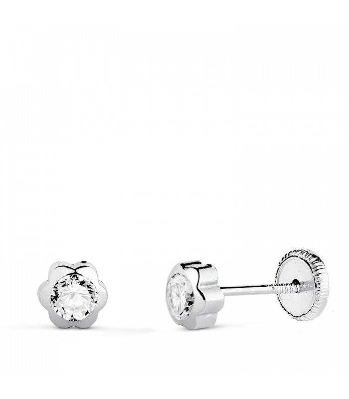 Orecchini margherita Zircone oro bianco 18kt 5mm, punto luce fiore