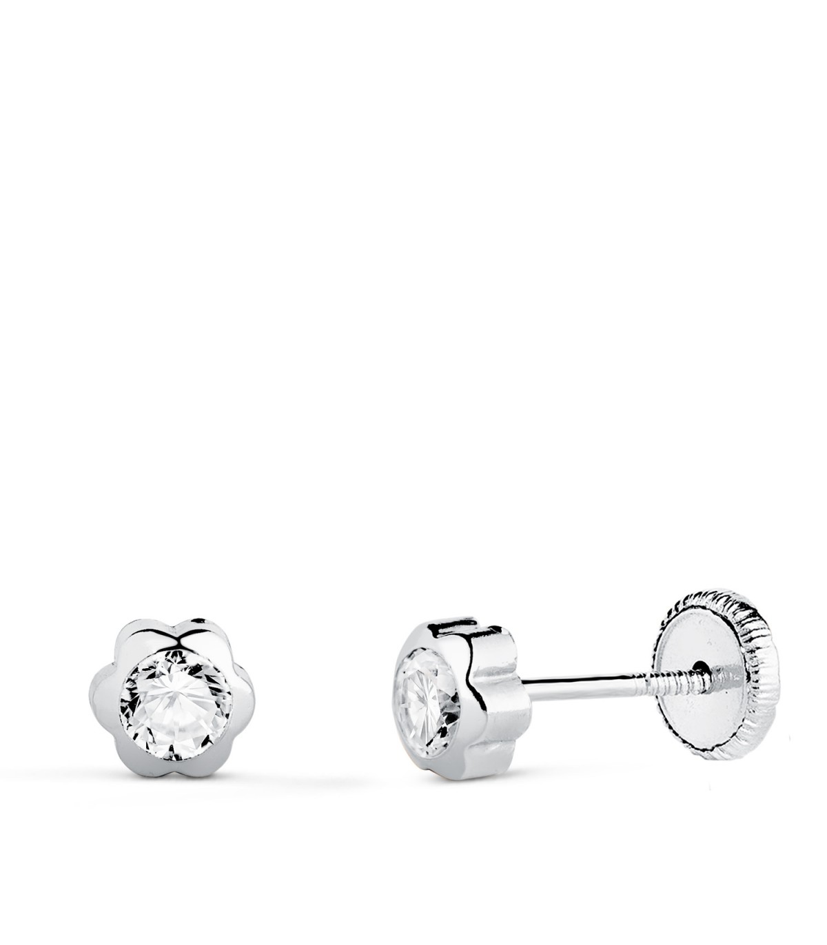 Orecchini margherita Zircone oro bianco 18kt 5mm, punto luce fiore