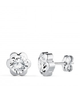 Boucles d'oreilles Marguerite Zircon Or Blanc 18 K 7 MM