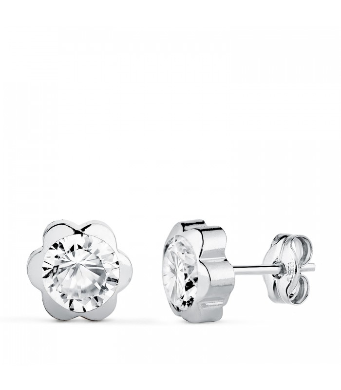 Boucles d'oreilles Marguerite Zircon Or Blanc 18 K 7 MM