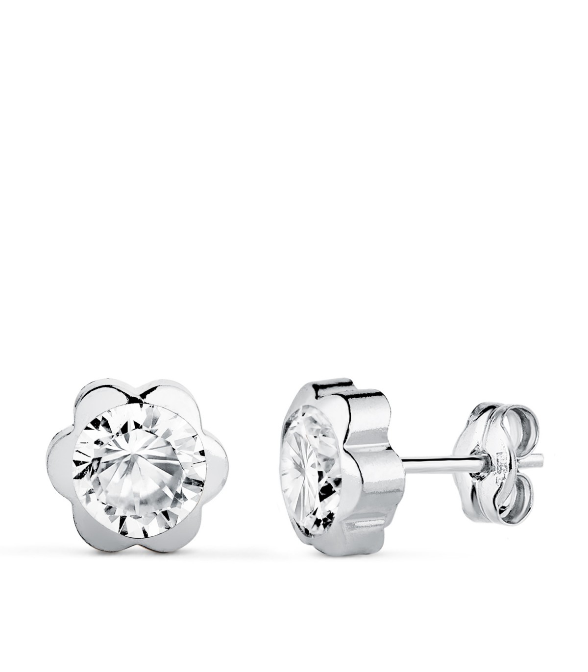 Boucles d'oreilles Marguerite Zircon Or Blanc 18 K 7 MM