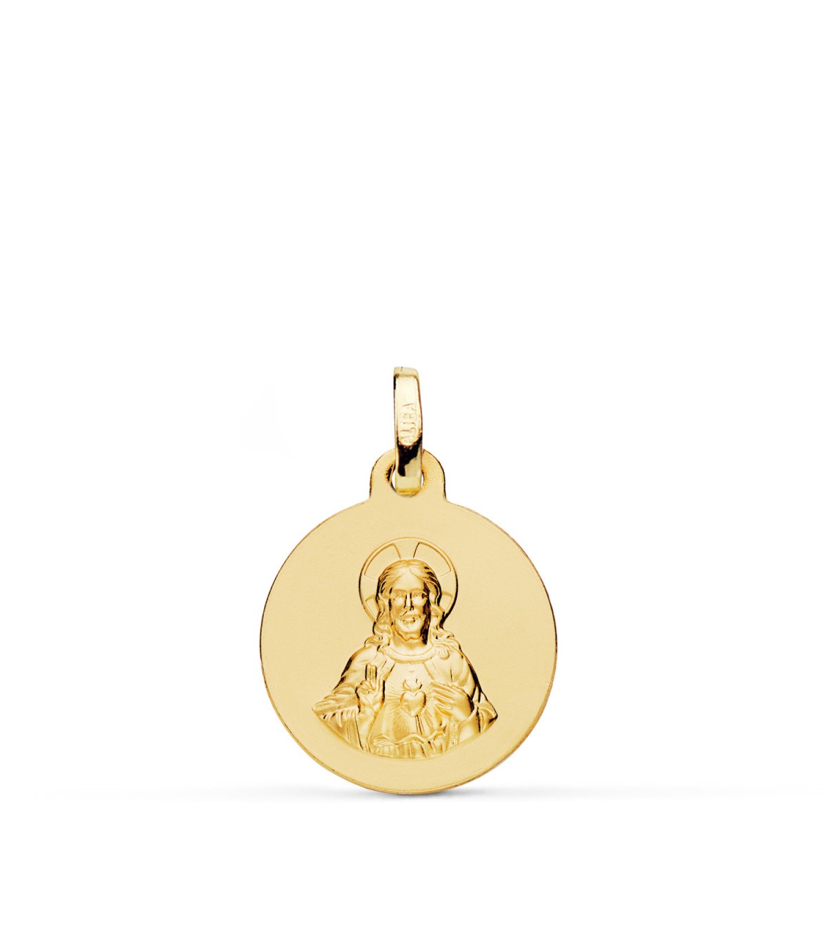 Medalla religiosa Sagrado Corazón de Jesús Mate Oro amarillo 9k 16 mm - Medalla Bautizo y comunión