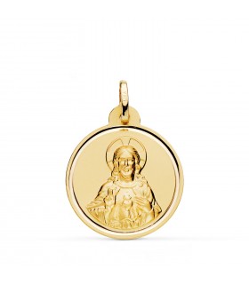 Médaille en or 750 Sacré Cœur de Jésus, bord Biseau 22 mm | Médailles et pendentifs religieux