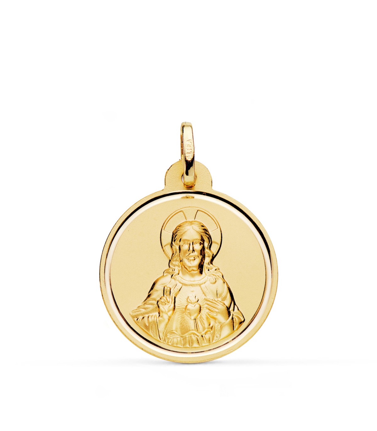 Médaille en or 750 Sacré Cœur de Jésus, bord Biseau 22 mm | Médailles et pendentifs religieux