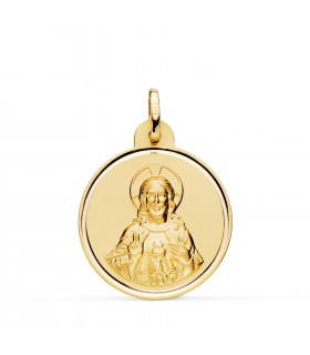 Medaglia religiosa in oro 750 Sacro Cuore di Gesù bordo lucido 24 mm