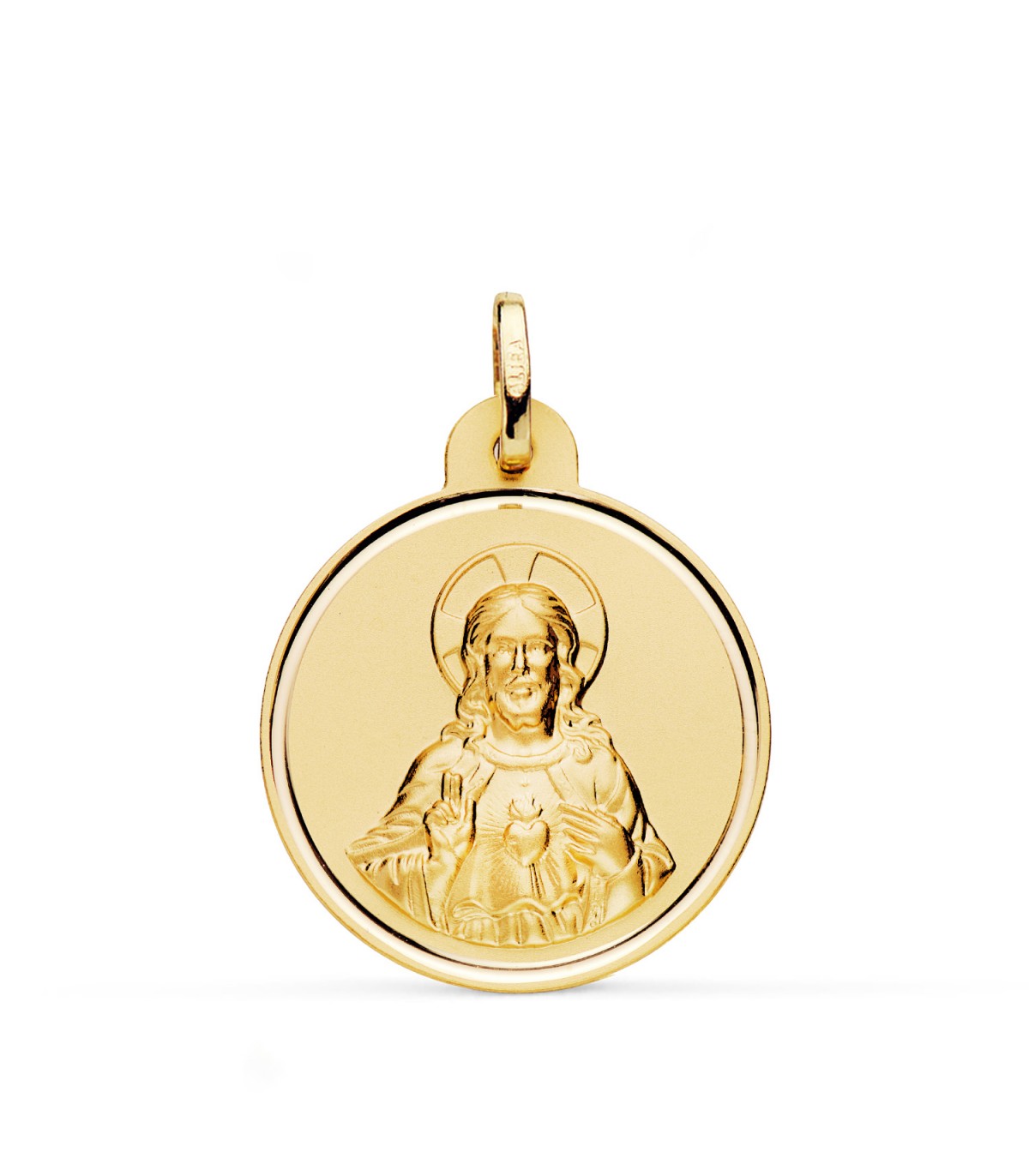 Medalla religiosa Sagrado Corazón de Jesús Bisel Oro amarillo 18 Kilates 24 mm