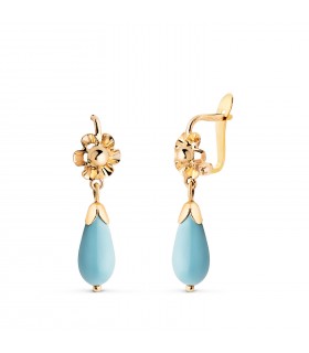 Pendientes cubanitas Susheela en oro 18k con piedra de gota color Turquesa - Pendientes de niña