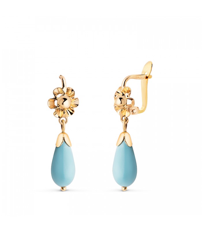 Pendientes cubanitas Susheela en oro 18k con piedra de gota color Turquesa - Pendientes de niña