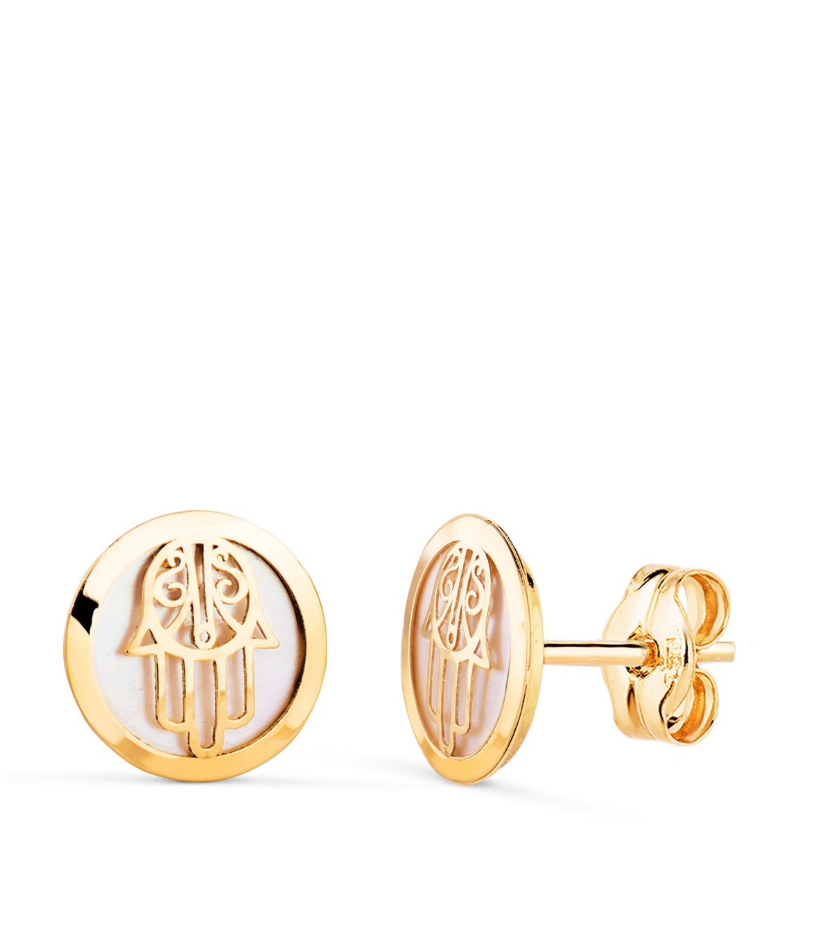 Hamsa Ohrstecker | Fatima-Hand Ohrringe Perlmutt aus 750 Gold 18809