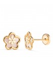 Pendientes Oro Amarillo 18 ktes Flores Nácar