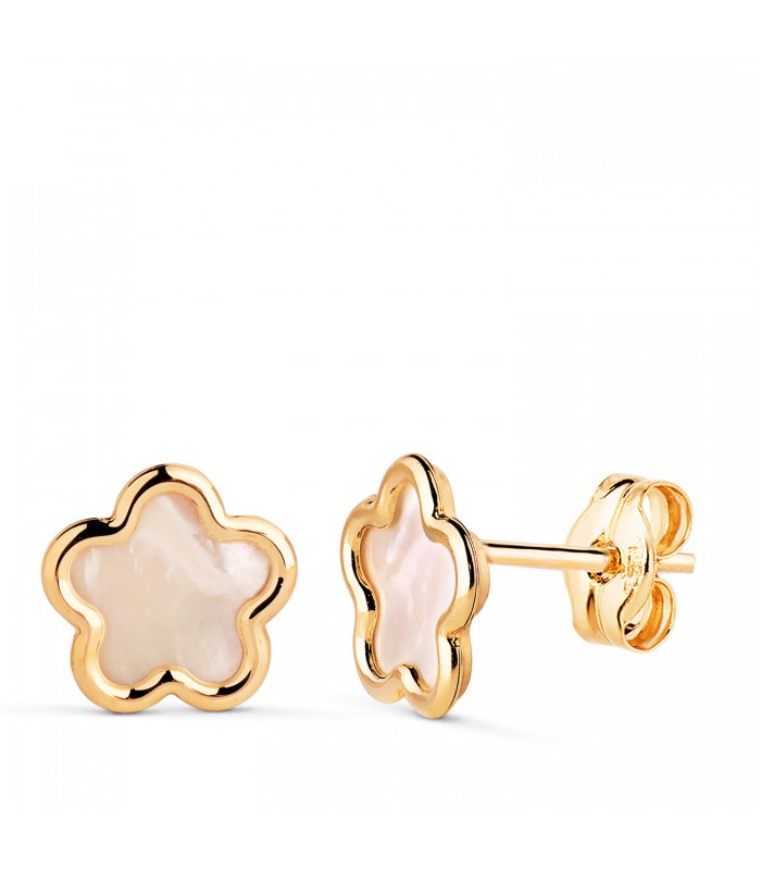 Boucles d'oreilles Fleur Nacre Or Jaune 18 Carats