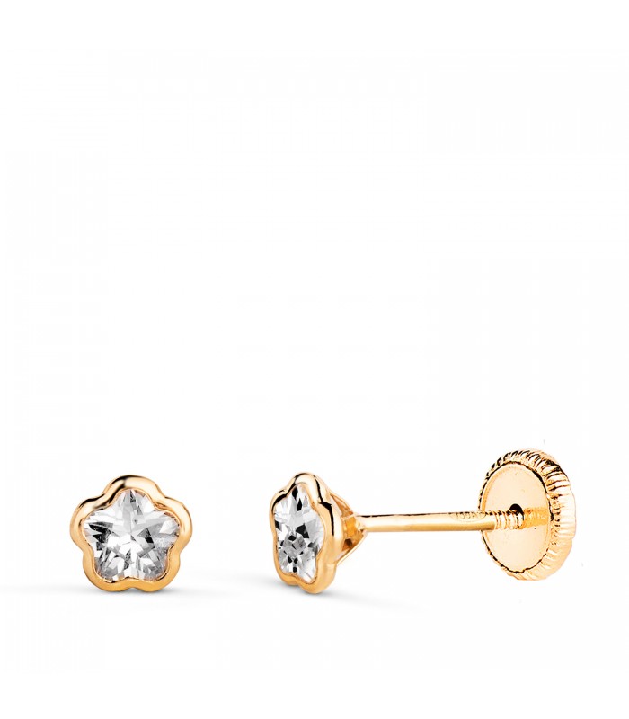 Pendientes Bebé Paola Flor 4mm tornillo rosca circonita