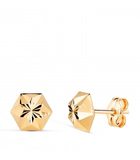 Pendientes oro amarillo Evita 7mm 18K. Pendientes pequeños mujer y pendientes de niña. Cierre presión.