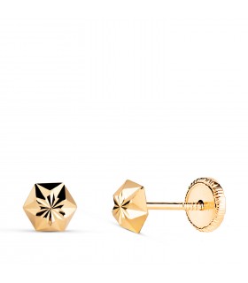 Pendientes oro amarillo Evita 5 mm 18 Ktes, ideales para bebé con forma de hexágono.
