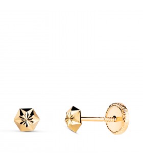 Clous D’oreilles Bébé or jaune Evita 4 mm 18 Carats, design hexagonal