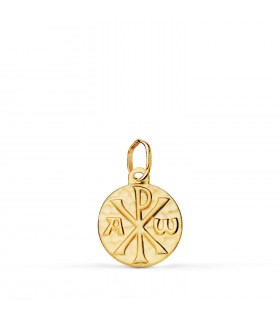 Médaille Chrisme Or  jaune 18K 12 mm, symbole chrétien monogramme du Christ