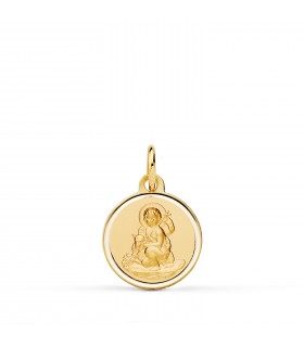 Medalla de San Juan Bautista Oro 18K 14 mm Bisel. Santo Precursor de Jesús. Símbolos cristianos.