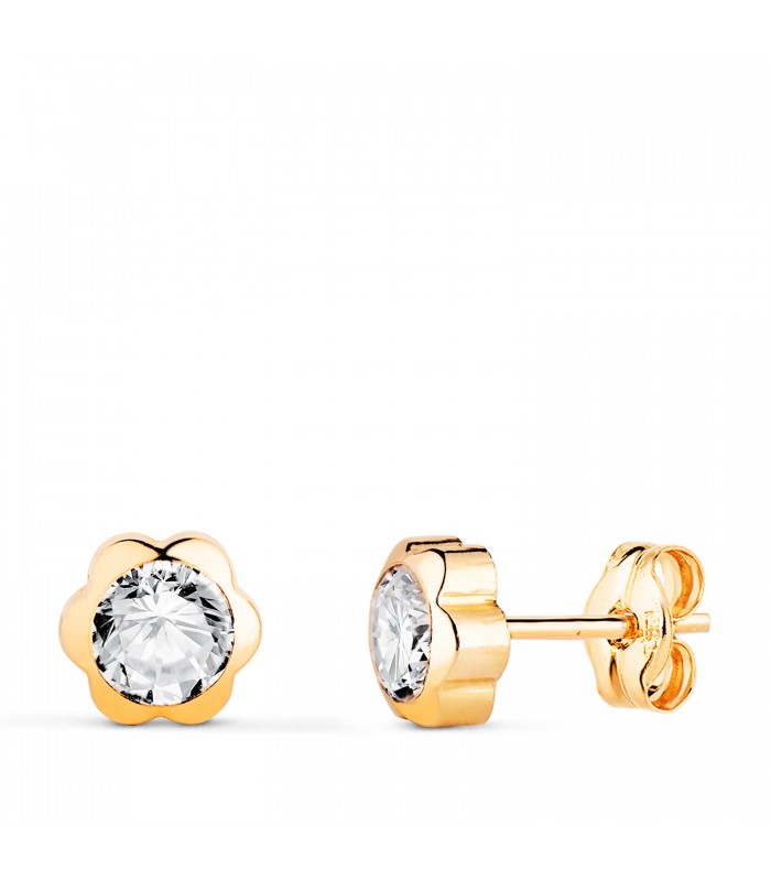 Orecchini oro 18 Kt da bambina, Margherite Zircone 76mm oro giallo 18 Kt | Orecchini a lobo donna