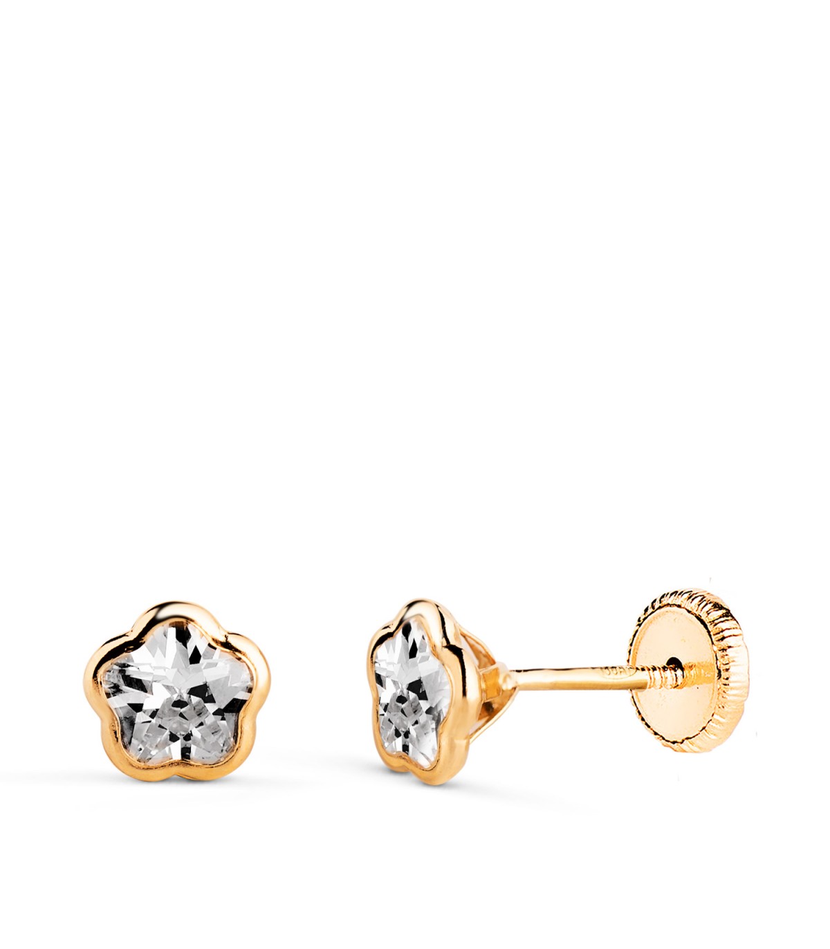 Pendientes de oro para Bebé Paola Flor 5,5mm tornillo rosca circonita