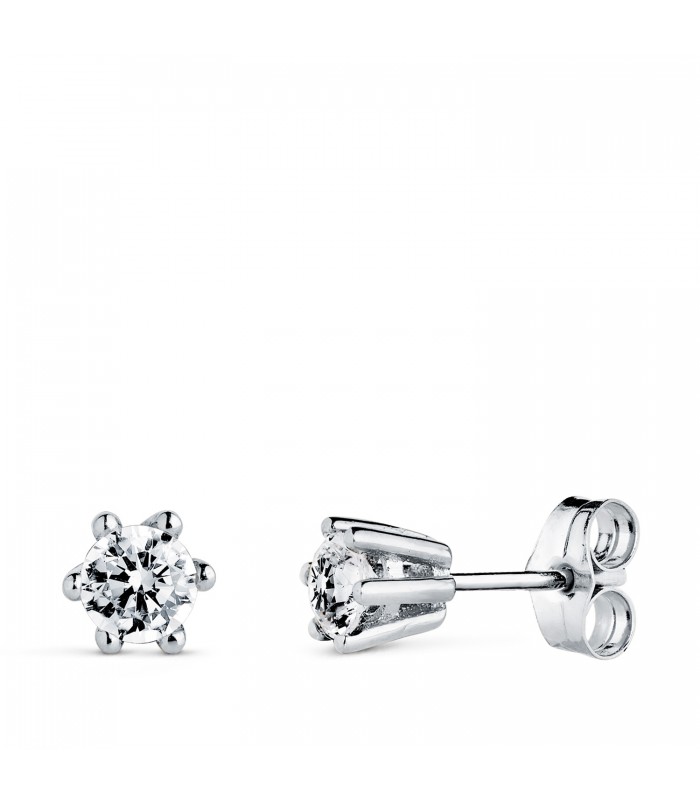Boucles d'oreilles Gwendal Or blanc 750 - Puces pour femme avec zircones à 6 griffes, 5,5 mm