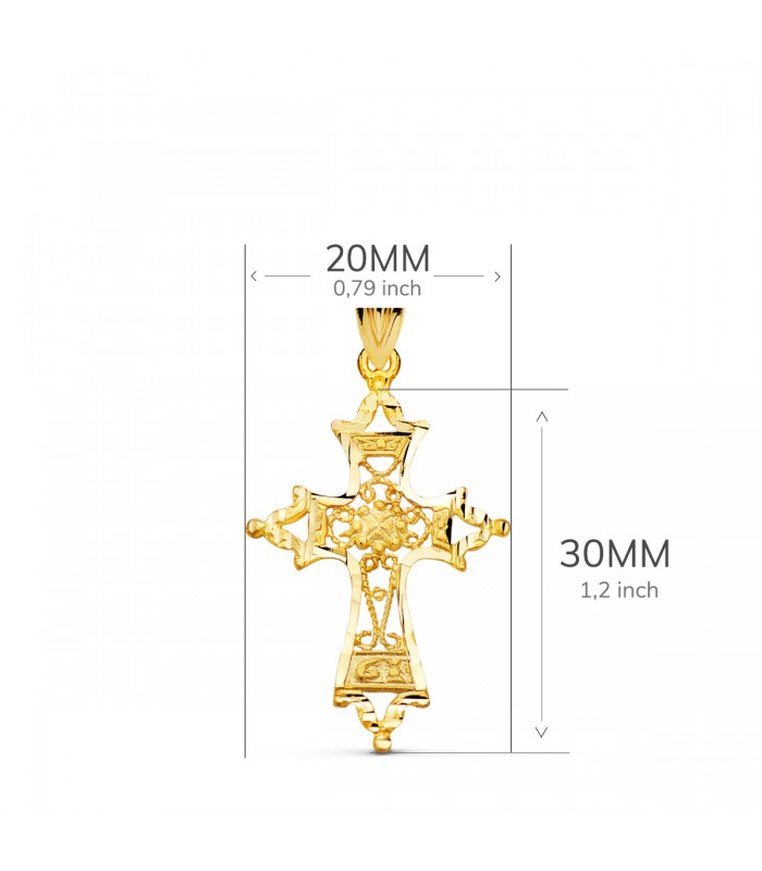 Pendentif en forme de croix byzantine en filigrane, or jaune 18 carats, 30 mm | Collier avec croix