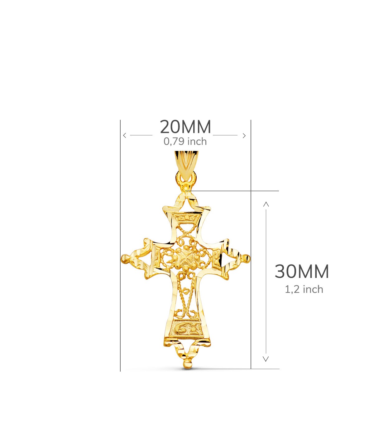 Colgante con cruz de estilo bizantino en filigrana, oro de 18 kts, 30 mm | Collar con cruz
