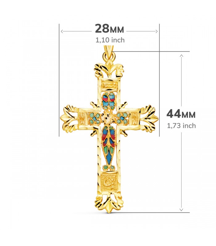 Croix émaillée de 44 mm, en filigrane d'or jaune 750‰ | Bijoux en ligne