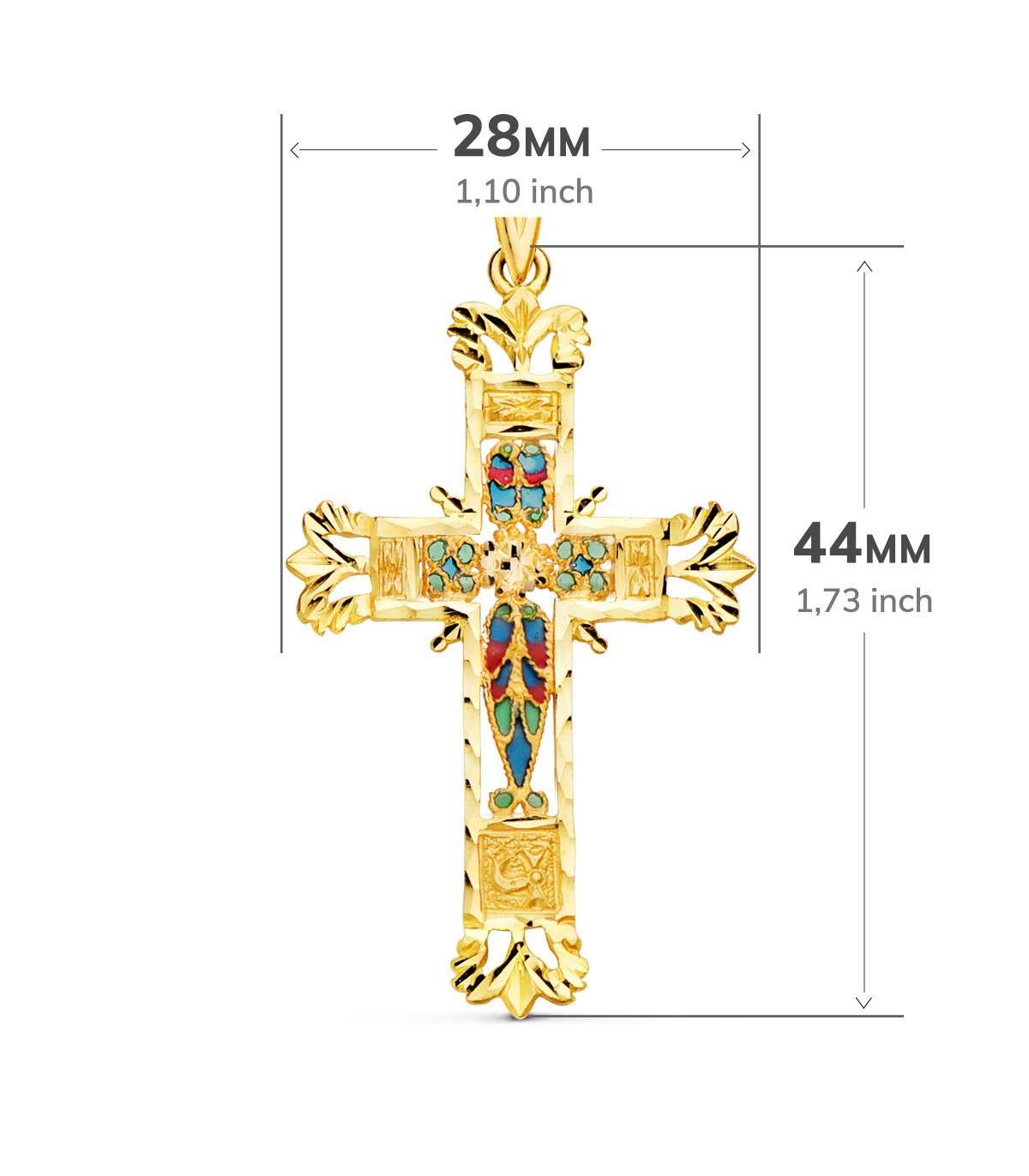 Croix émaillée de 44 mm, en filigrane d'or jaune 750‰ | Bijoux en ligne