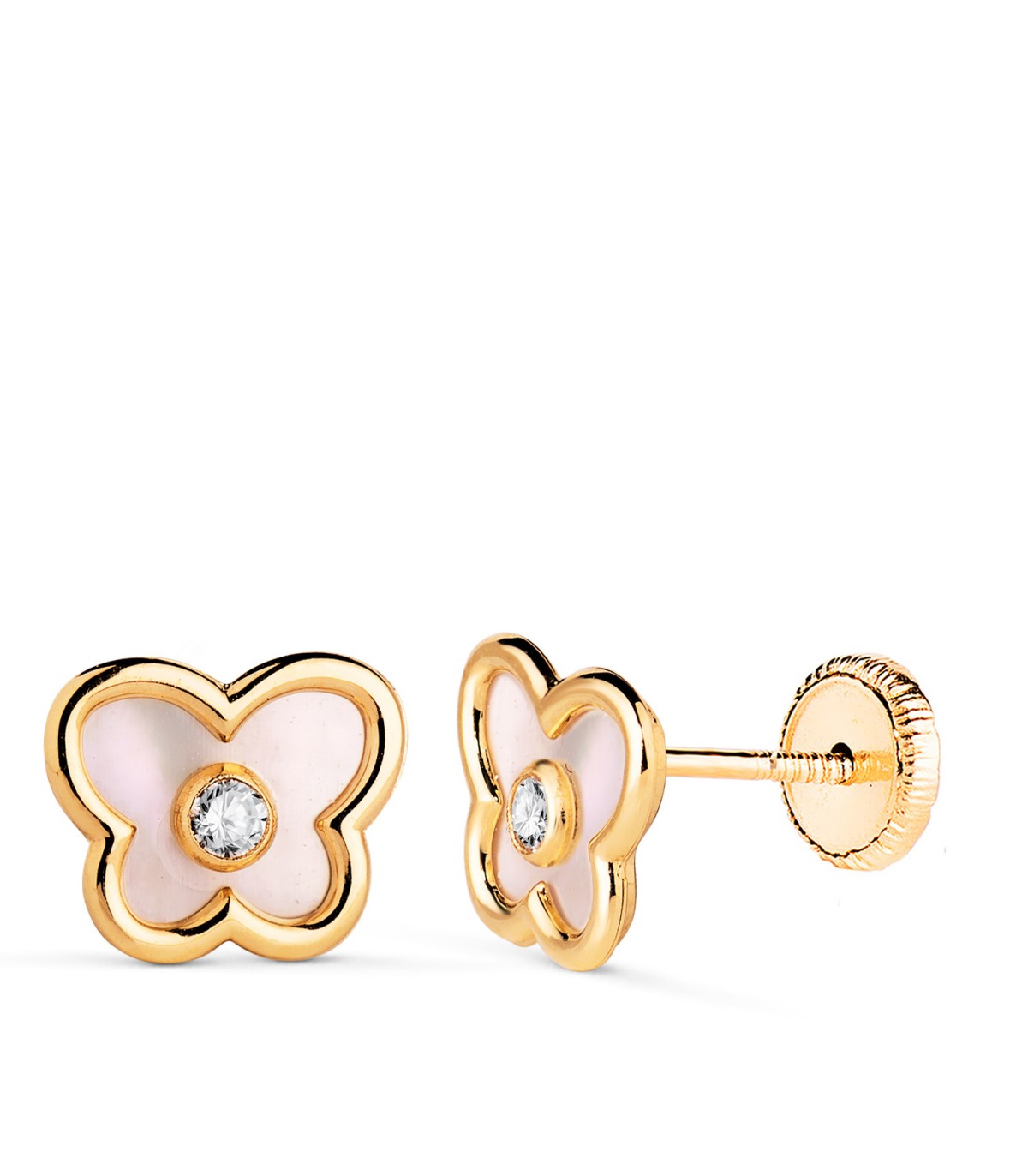 Boucles d'oreilles Or Jaune 18 carats Papillons Nacre