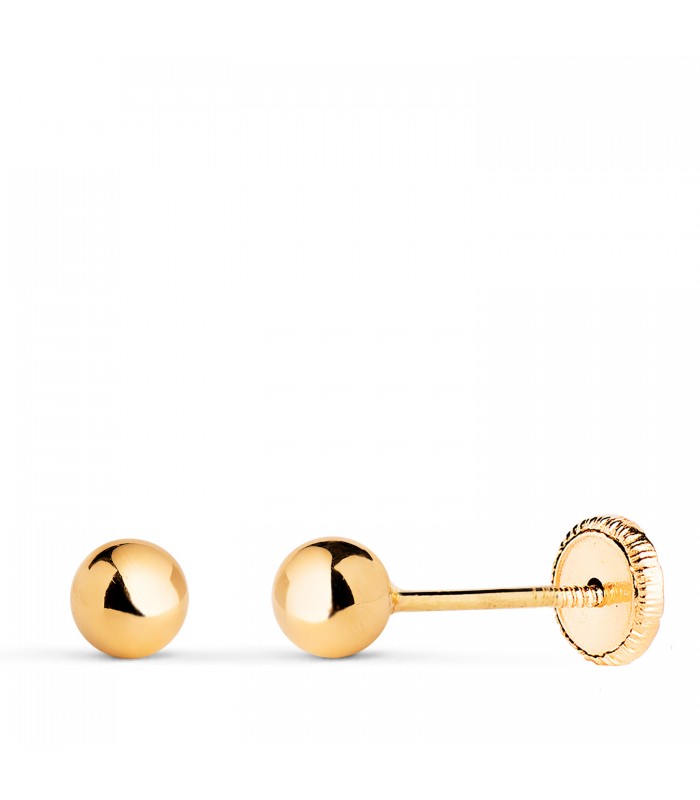 Pendientes oro amarillo Emma 4 mm 14 Ktes - Pendientes bola bebé - pendiente de oreja bola