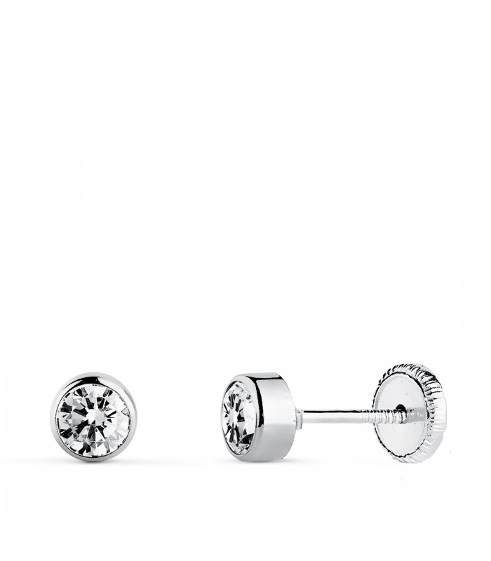 Solitär-Ohrstecker 18K Weißgold, Zirkonia 4 mm Zargenfassung