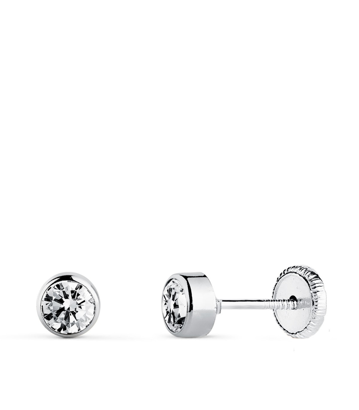 Solitär-Ohrstecker 18K Weißgold, Zirkonia 4 mm Zargenfassung