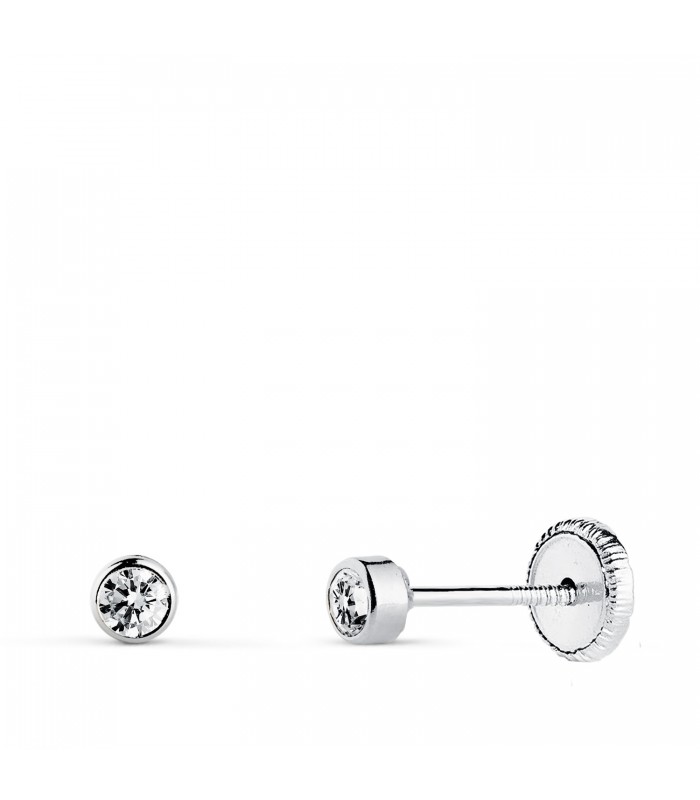 Pendientes Bebé circonitas Noly Oro Blanco 14K 3 MM, chatones dormilonas