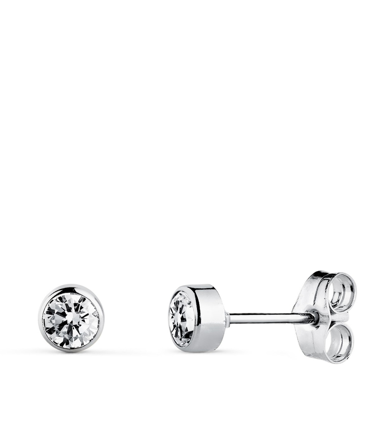 Pendientes chatón oro blanco de 14 kilates/ 585 - Pendientes circonitas 4mm Noly