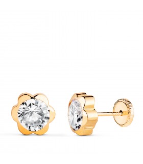 Pendientes de niña con forma de Margarita y circonita 7,5mm Oro amarillo 14K, cierre de rosca